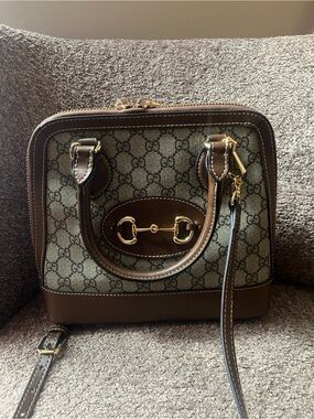 Brown GG Canvas Satchel with Gold Horsebit Detail